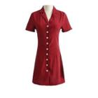 Short-sleeve Open-collar Sheath Shirtdress
