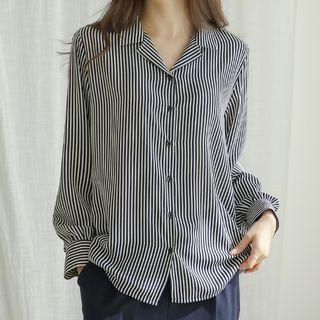Open-placket Wrinkle-free Stripe Shirt