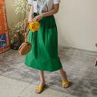 Band-waist Pocket-trim Skirt Green - One Size