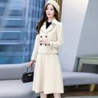 Set: Double-breasted Wool Coat + Midi A-line Skirt
