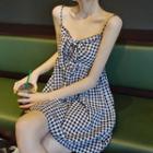 Sleeveless Check Bow-accent Dress As Shown In Figure - One Size