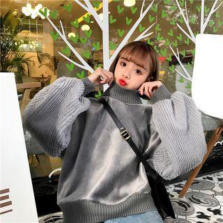 Mock-neck Puff-sleeve Loose-fit Sweatshirt