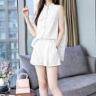 Set: Lace Panel Sleeveless Hanfu Blouse + Shorts