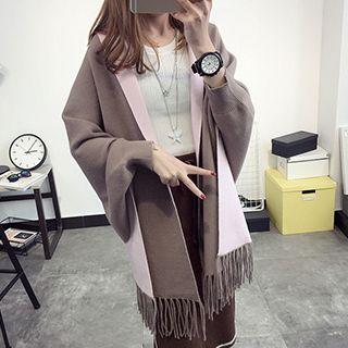 Fringe Hem Color Block Poncho
