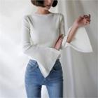 Slit-sleeve Slim-fit Ribbed Top