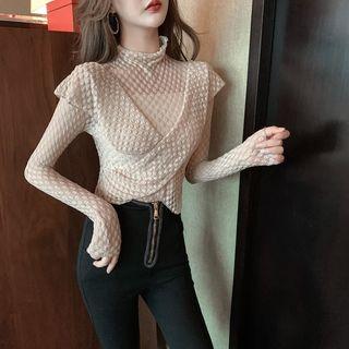 Set: Mock-neck Long-sleeve Top + Camisole Top