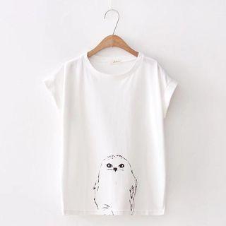 Short-sleeve Owl Print T-shirt