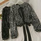 Sequined Open-back Ribbon Crop Top