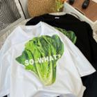 Elbow-sleeve Vegetable Print T-shirt