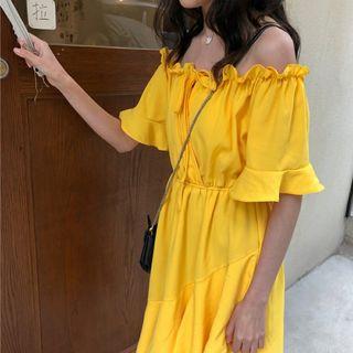 Off-shoulder High-waist Midi Dress