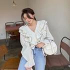 Ruffled Blouse Off-white - One Size