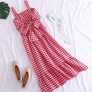 Check Strappy A-line Midi Dress Check - Red & White - One Size