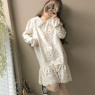 Long-sleeve Dotted Lace Trim Collar Dress