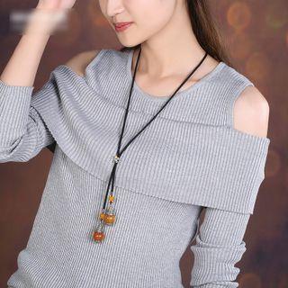 Retro Bead Pendant Cord Necklace Brown - 0.8cm