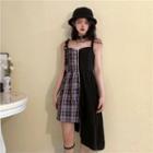 Spaghetti Strap Plaid Zip A-line Dress