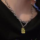 Layered Bear Pendant Chain Necklace Silver & Yellow - One Size