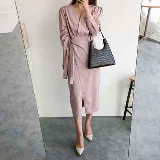 Zip-back Wrap-front Midi Dress