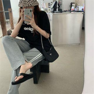 Elbow-sleeve Lettering T-shirt / Wide-leg Sweatpants
