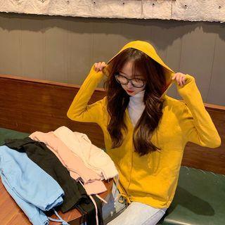 Hooded Drawstring-cuff Cardigan