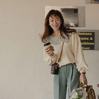 Dotted Layered-collar Sweatshirt