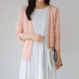Button-cuff Open-front Cardigan
