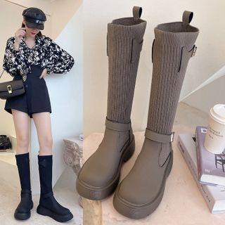 Knit Panel Platform Tall Boots