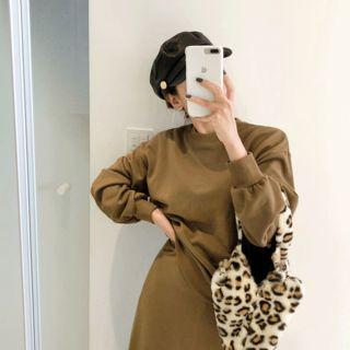 Set: Round-neck Pullover + Long Flare Skirt