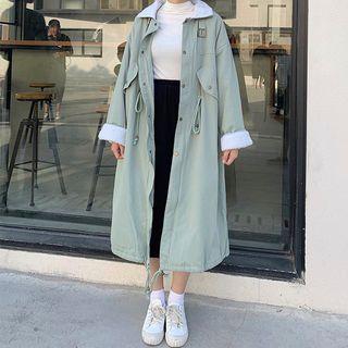 Fleece-lined Drawstring Midi Button Coat
