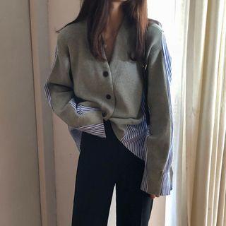 Mock Two-piece Cardigan Light Gray - One Size