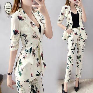 Set: Floral Print Blazer + Dress Pants