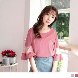 Contrast Panel 3/4-bell-sleeve Top