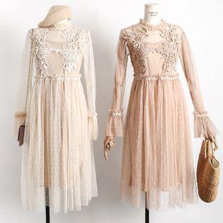 Lace Mesh A-line Dress With Slipdress