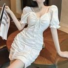 Cold-shoulder Drawstring Shirred Bodycon Dress