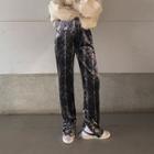 Slit-side Velvet Wide-leg Pants