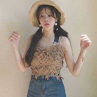 Lace Cropped Spaghetti Strap Top