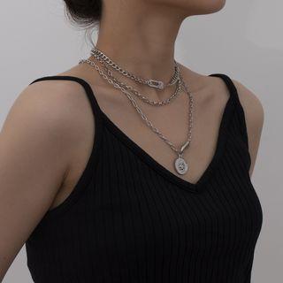 Coin Layered Necklace 1094 - Silver - One Size