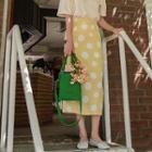 Band-waist Polka-dot Skirt Yellow - One Size