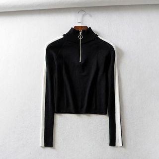 Stand Collar Zip-accent Knit Top