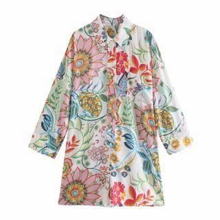 Long-sleeve Collared Print Romper