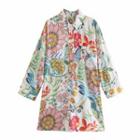 Long-sleeve Collared Print Romper