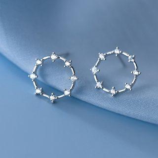 Rhinestone Stone Stud Earring 1 Pair - S925 Silver - Silver - One Size