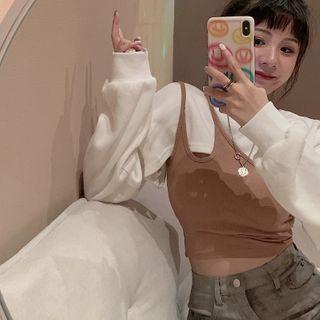 Long-sleeve Plain Cropped Top / Camisole