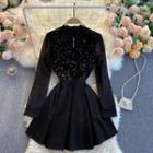 Long-sleeve Sequined Panel Mini Dress