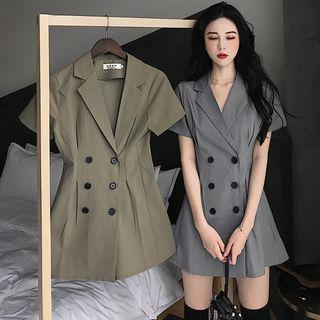 Plaid Short-sleeve Double-breasted Blazer