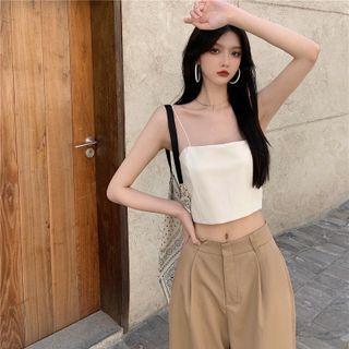 Plain Cropped Sleeveless Top / Plain Loose-fit Dress Pants
