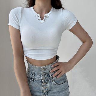 Short-sleeve Safety Pin Ribbed T-shirt