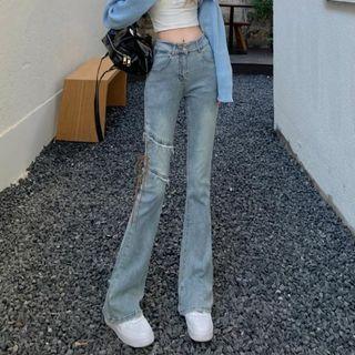 Low Waist Lace-up Fringed Bootcut Jeans