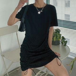 Plain Short-sleeve Drawstring Mini T-shirt Dress