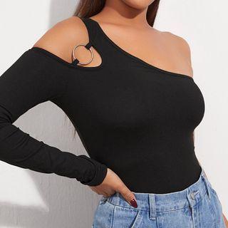 Long-sleeve One-shoulder O-ring Top
