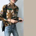 Pocket-patch Scarf Print Shirt